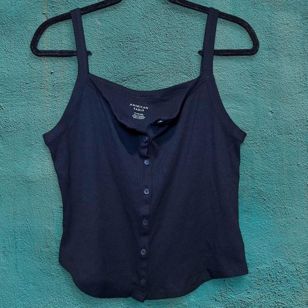 American Eagle Ribbed Button Up Cropped Tank